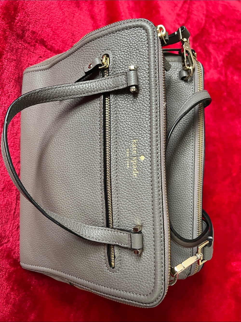 kate spade Gray Pebbled Leather Satchel with Gold Hardware